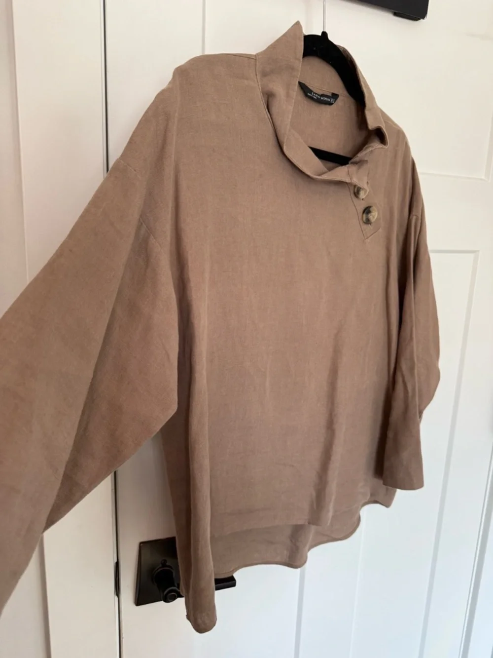Zara 100% Linen Mock Neck Blouse in brown. Size M. EUC. - Picture 4 of 5